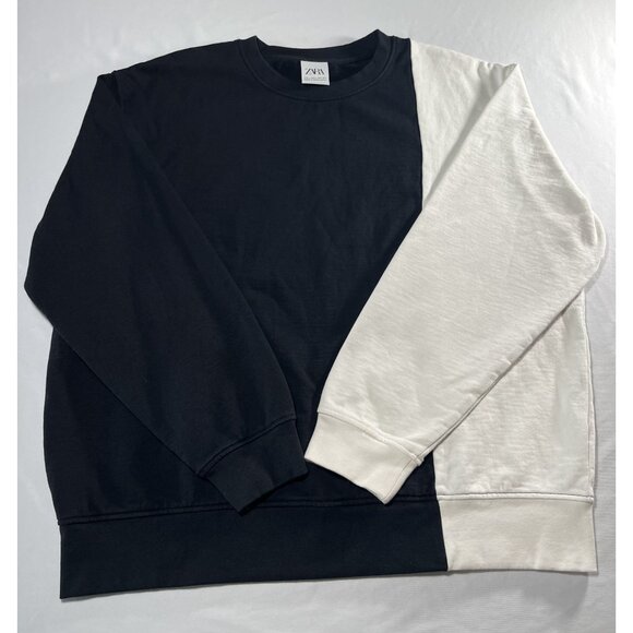 Zara Other - ZARA Men’s Large Black White Colorblock Crewneck Sweatshirt Split Cotton